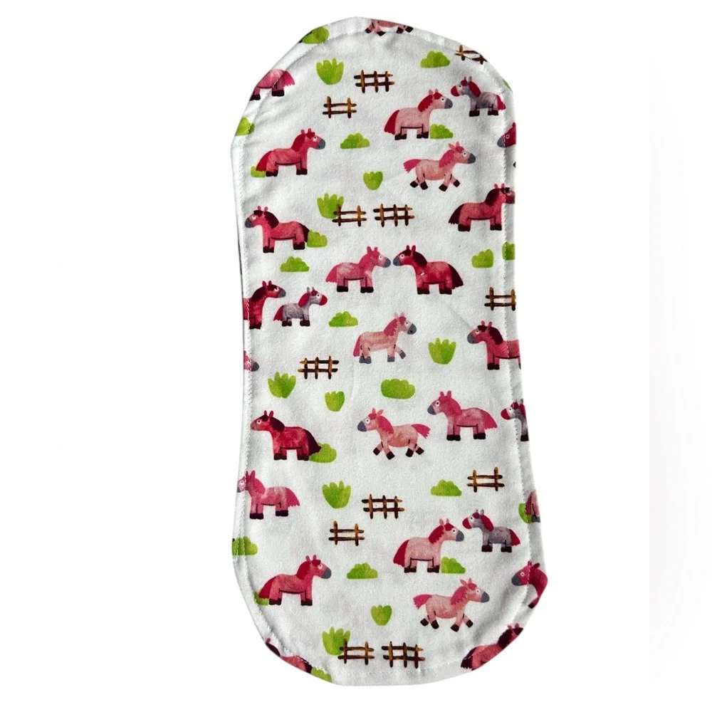 Hand Crafted Newborn Baby Bib and Burp Cloth Gift Set Pink Pony Print